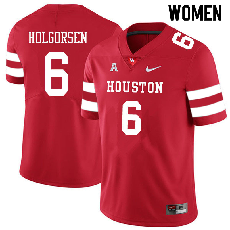 Women #6 Logan Holgorsen Houston Cougars College Football Jerseys Sale-Red